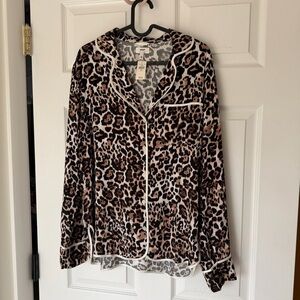 aerie Leopard Print Button-Down Top with White Piping NWT